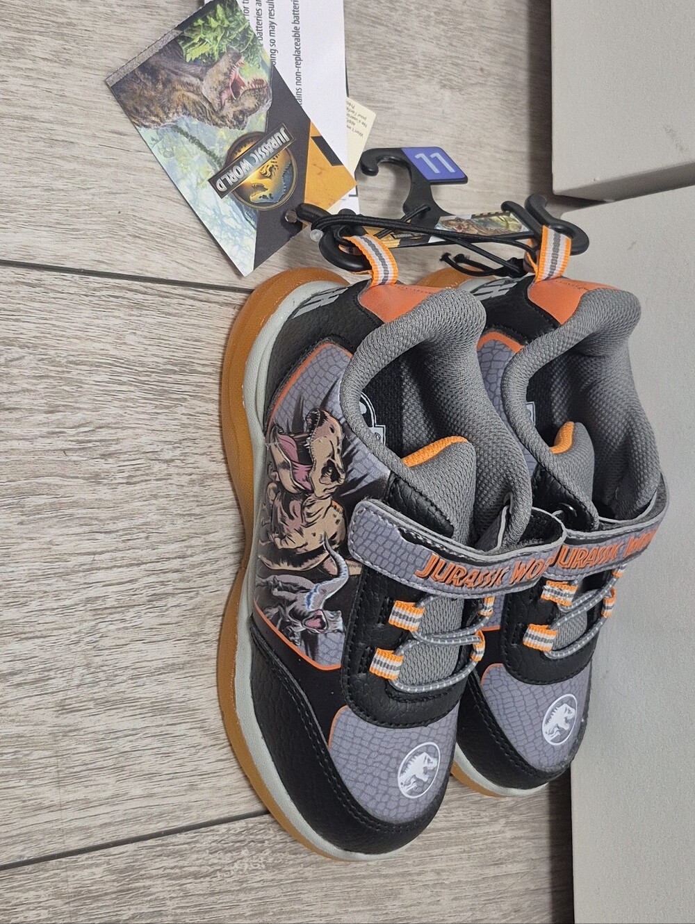 Jurassic World Boys Black & Gray Light Up Sneakers With Velcro Closure.